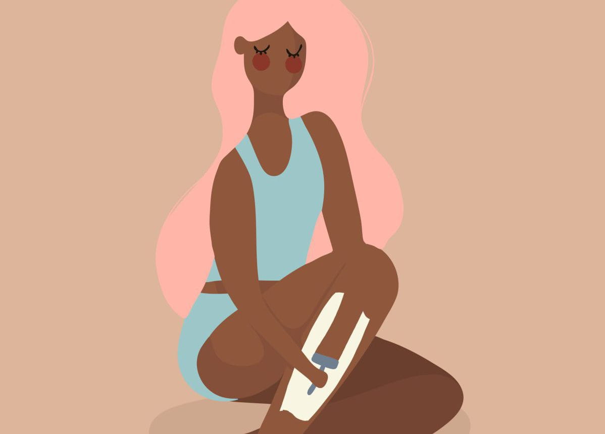 Handgezeichnete,Vektorillustration,einer,Frau,die,sich,die,Beine,rasiert,mit Handgezeichnete,Vektorillustration,einer,Frau,die,sich,die,Beine,rasiert,mit