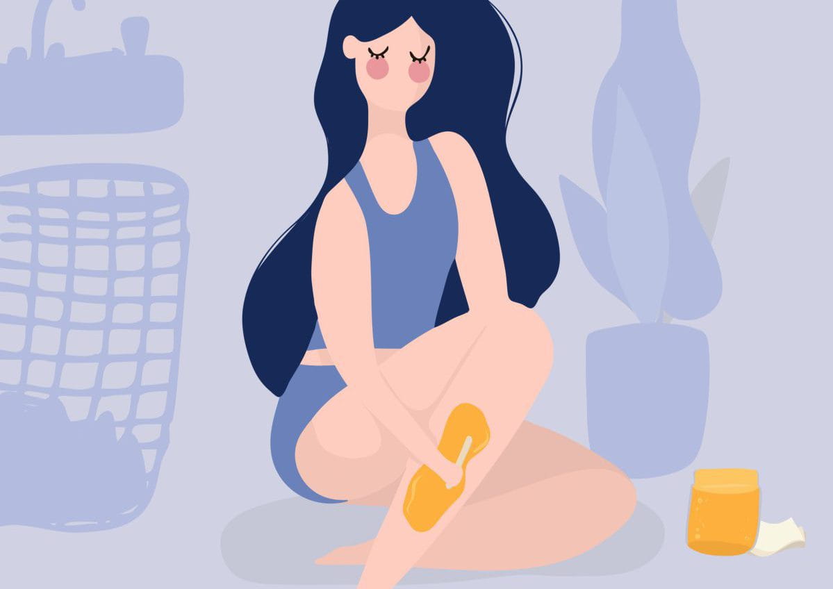 Hand Drawn Vector Illustration Of Woman Removing Legs Hair With Hand Drawn Vector Illustration Of Woman Removing Legs Hair With