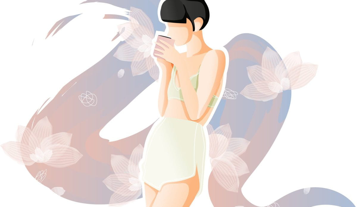 Modern,Woman,In,Loungewear,Drinking,With,Flowers,-,Vector,Design Modern,Woman,In,Loungewear,Drinking,With,Flowers,-,Vector,Design