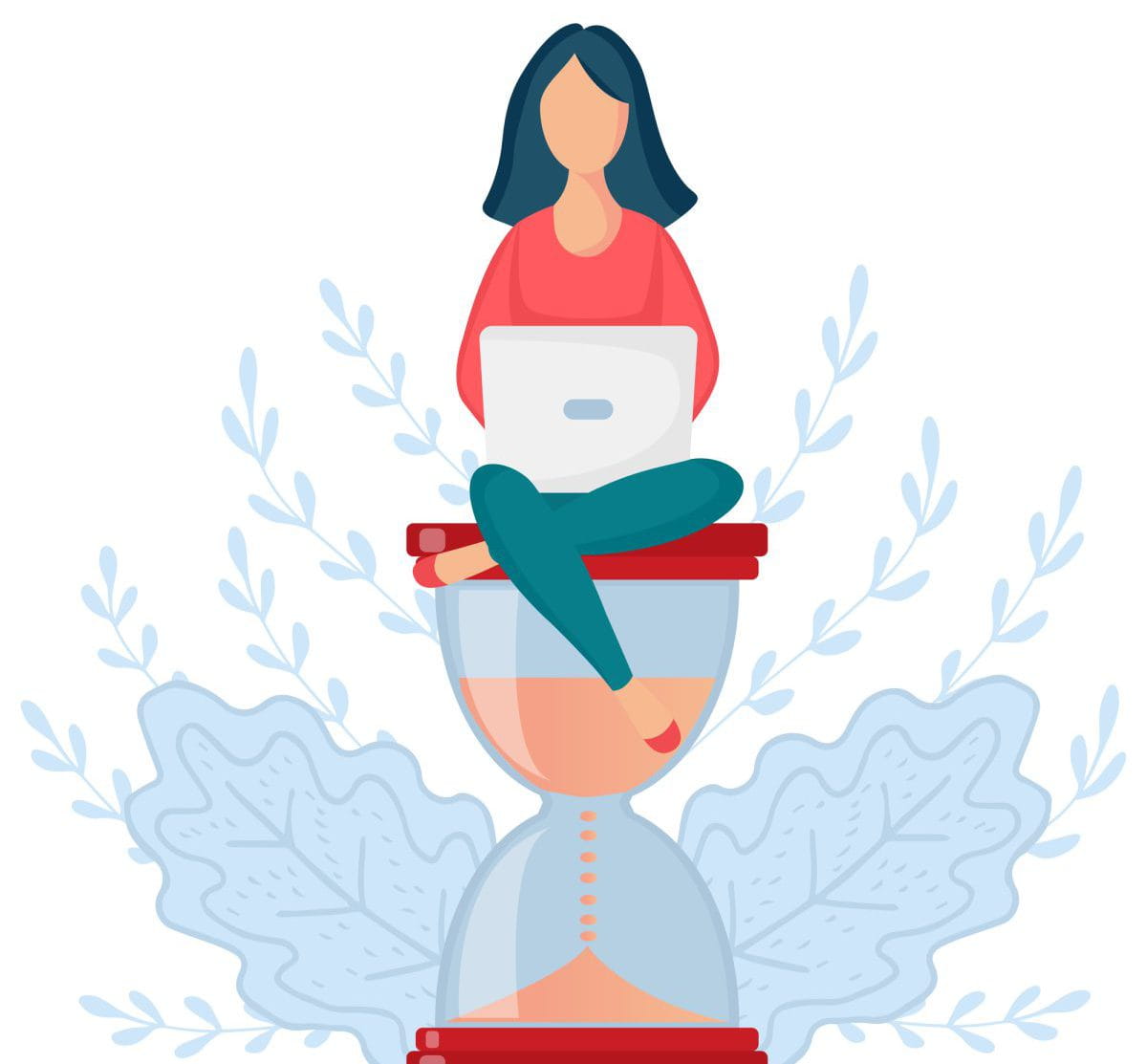 Happy,Woman,Sitting,On,The,Hourglass,And,Working,On,Her Happy,Woman,Sitting,On,The,Hourglass,And,Working,On,Her